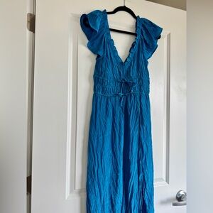 NWT! J. Crew Palermo dress in viscose-blend crinkle, Nordic Sea Blue Size Small!